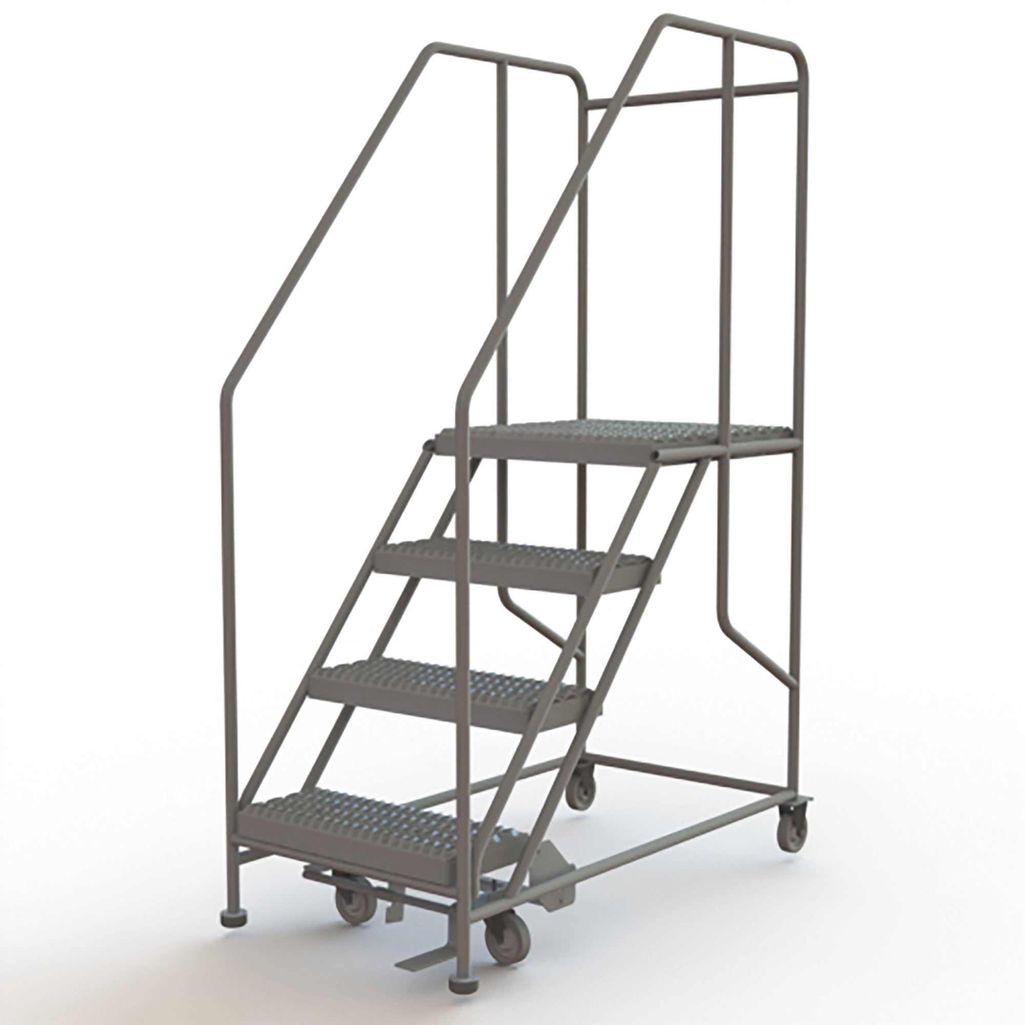 Tri-Arc 4-Step Mobile Steel Work Platform with Handrails— Gray, 800-Lb. Capacity